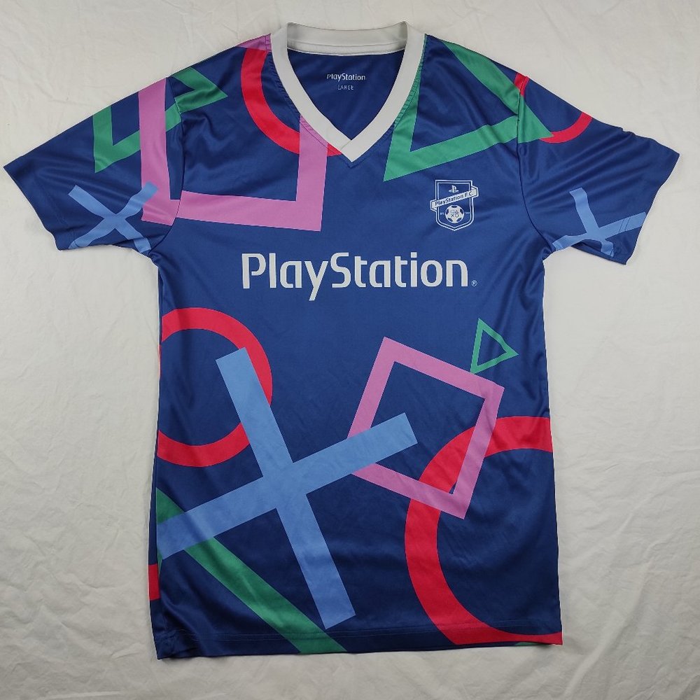 PlayStation F.C. Soccer Jersey Blue Gaming Football Sz L